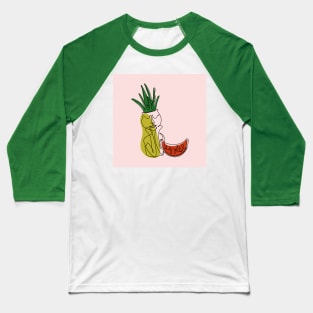 One line art style potted aloe plant and watermelon Baseball T-Shirt